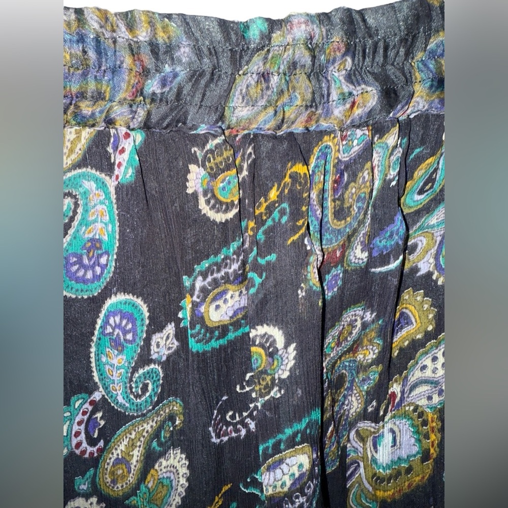 La Femme Paisley Print Black Maxi Skirt vintage jewel tones sz Medium elastic - Picture 3 of 6